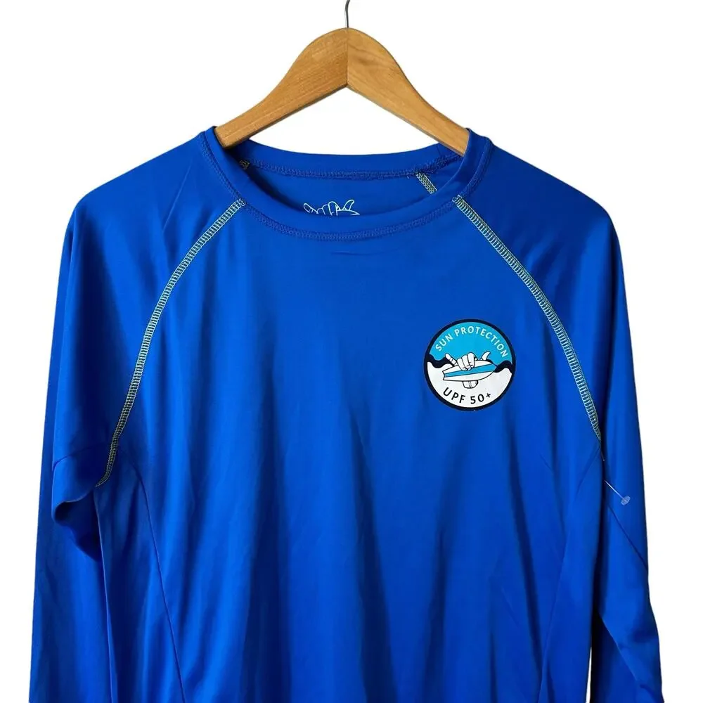 Beach Bros Mens UPF 50+ Long Sleeve Rash Guard Blue Small Swimwear Vacation New